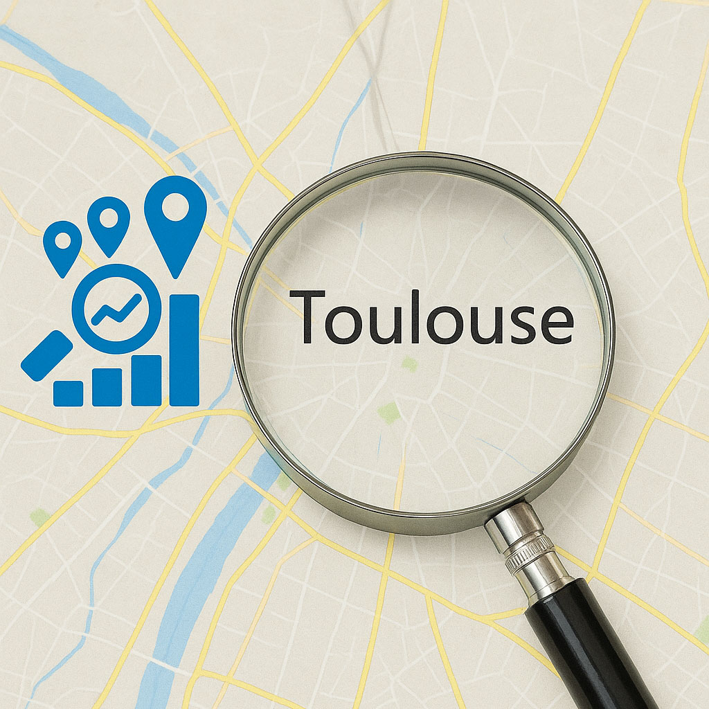 Loupe posée sur un plan de Toulouse : le référencement local